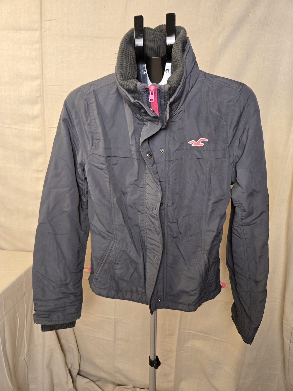 Hollister Jacket Pink Gray Full Zip Women's Large Y2K